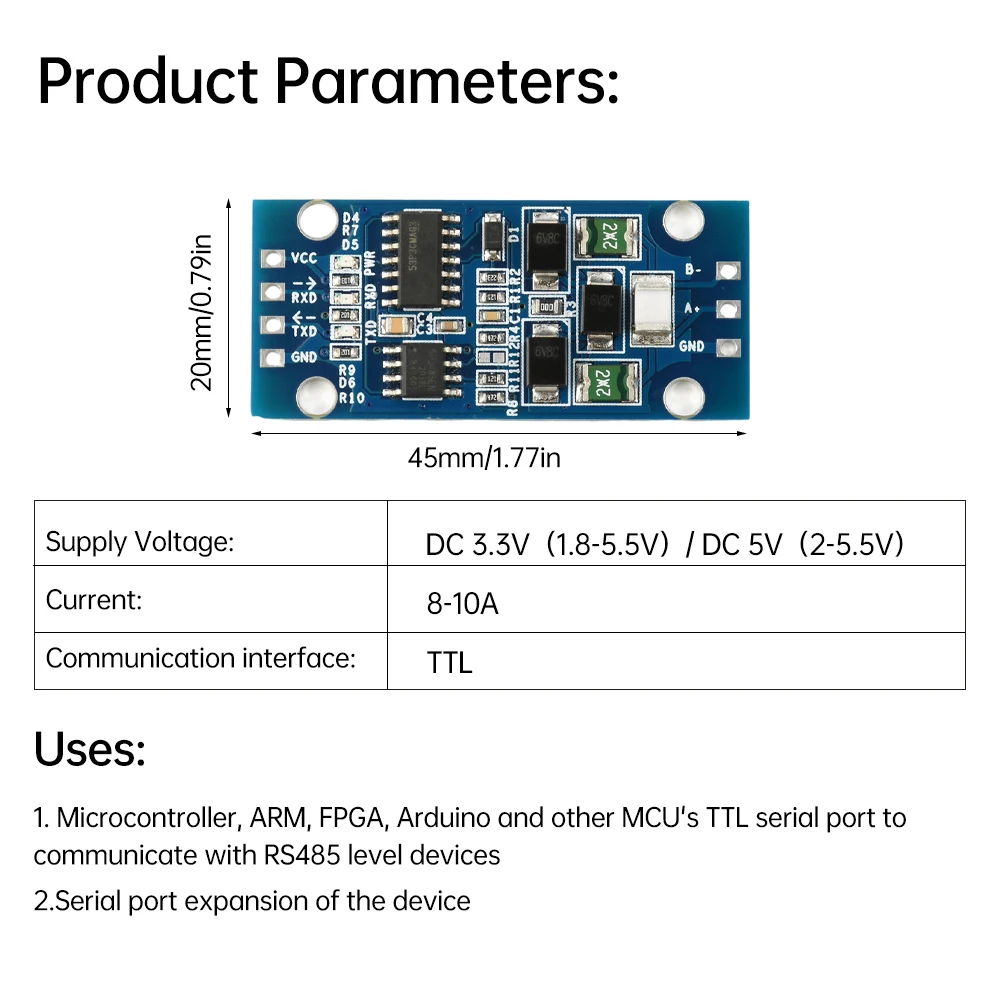 DC 3.3V/5V TTL a RS485 Seriale UART Livello Conversione reciproca Hardware Controllo automatico del flusso Modulo di comunicazione Microcontrollore