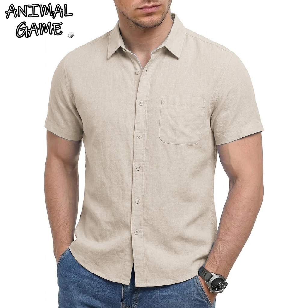 New Men's Short Sleeve Shirts Luxury Tshirts for Men Summer Breathable Elegant Men's Shirts Hawaiian Shirt Cotton Linen T-shirt