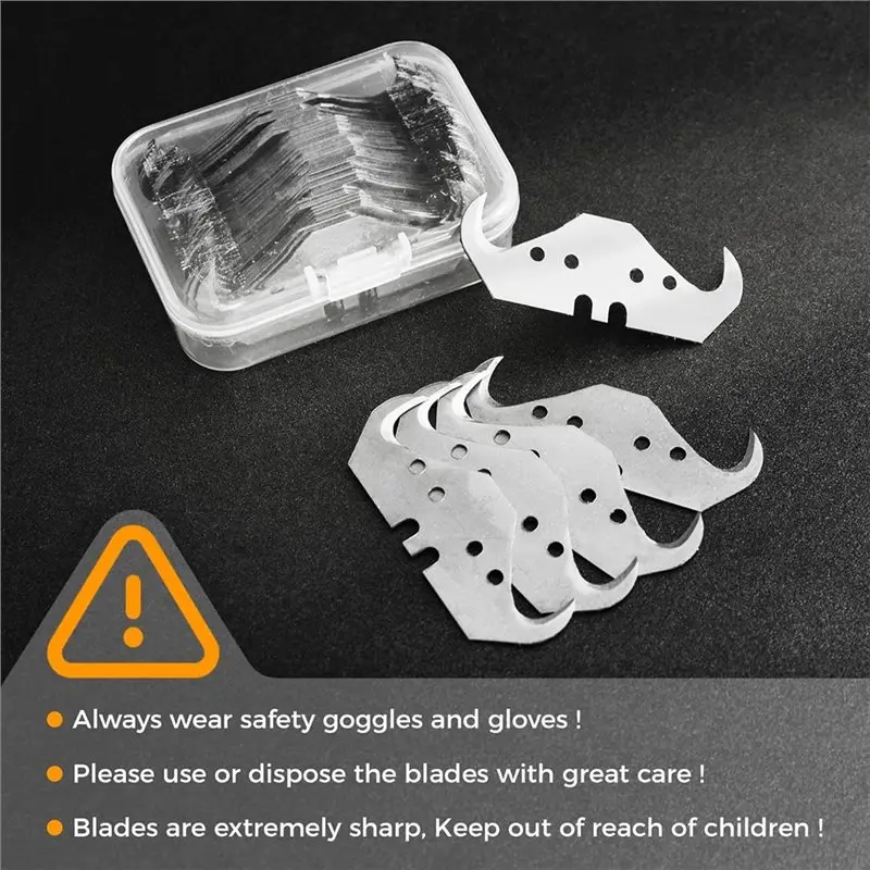 HOTA43T Blades For Safety Horn Knife 50PCS Utility Hook For Wallpaper, Cutting Carpets, Roofing Industrial Materials