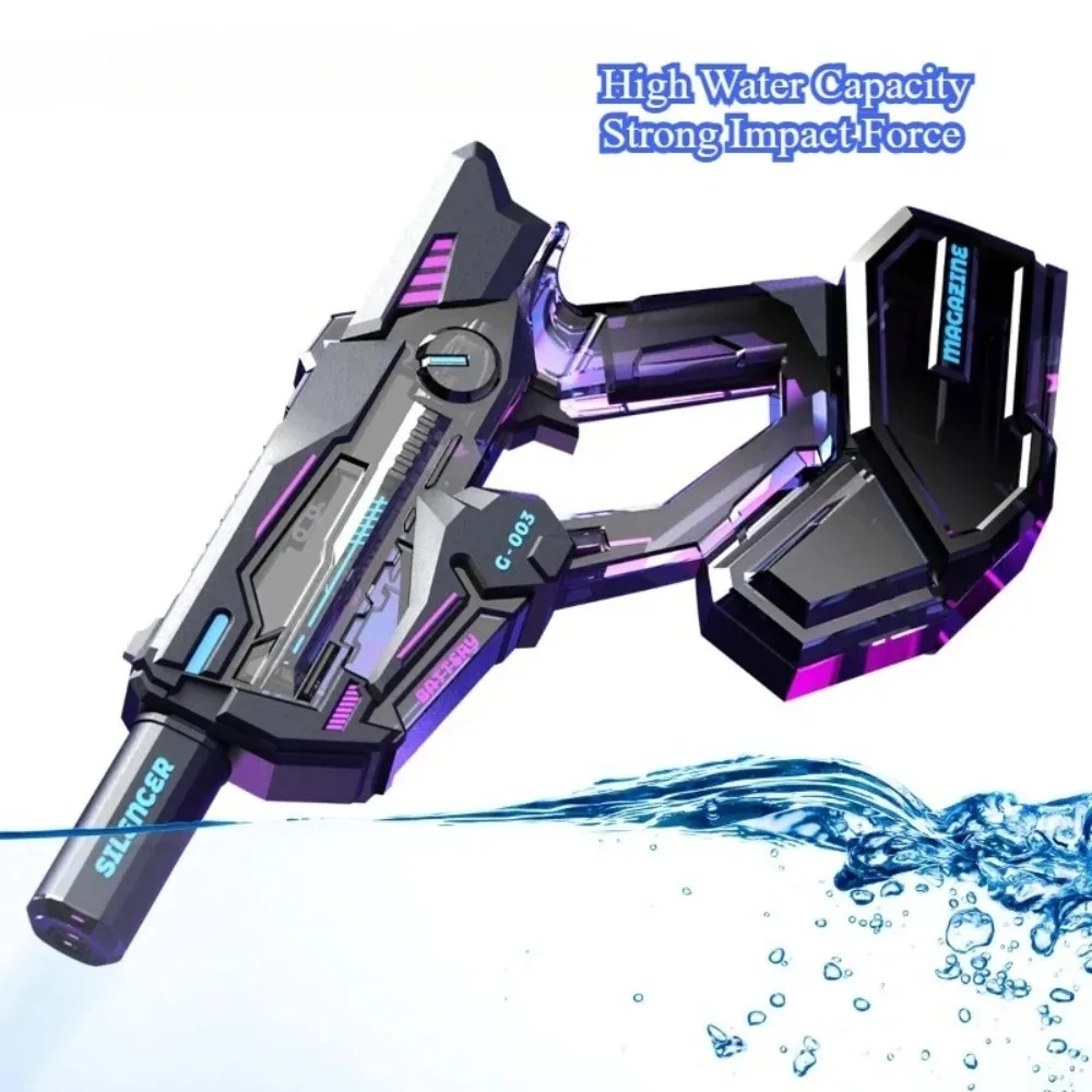 Electric Water Gun Toy High-Pressure Continuous Water Blaster with LED Light Summer Outdoor Beach Water Fights for Children