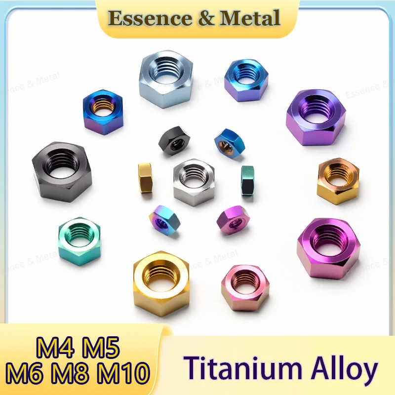 5PCS Titanium Alloy Hexagonal Nut M4 M5 M6 M8 M10 Colored Hexagonal Nut Bicycle Motorcycle Locking Nut DIN934 Fastener No Rust