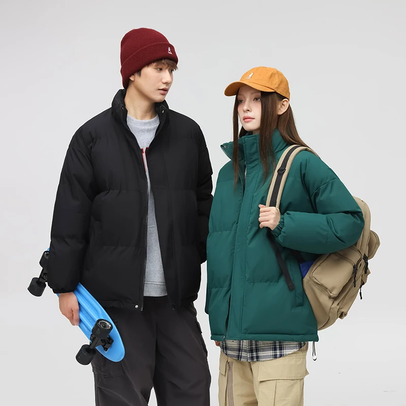 

Thiened Loose Cotton Jaet Pure Color down Cotton Coat Warm Couple Bread Sle Cotton Clothes Men Women Winter New Arrival