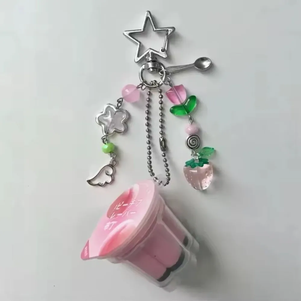 Pink Yellow Japanese Pudding Keychain Retro Aesthetic Punk Stars Beaded Accessory Moon Sun Pendant Colorful Beads Boho Keychain