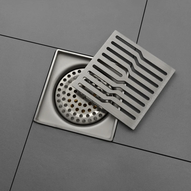 Stainless Steel Floor Drain Shower Room Washing Machine Square Brushed Gold Surface Black Wastes Hair Strainer Trap Floor Drain