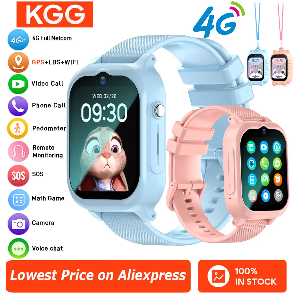 4G الاطفال ساعة ذكية الهاتف GPS WIFI HD مكالمة فيديو SOS شاشة كاميرا المقتفي موقع الأطفال ساعة ساعة ذكية للبنين فتاة