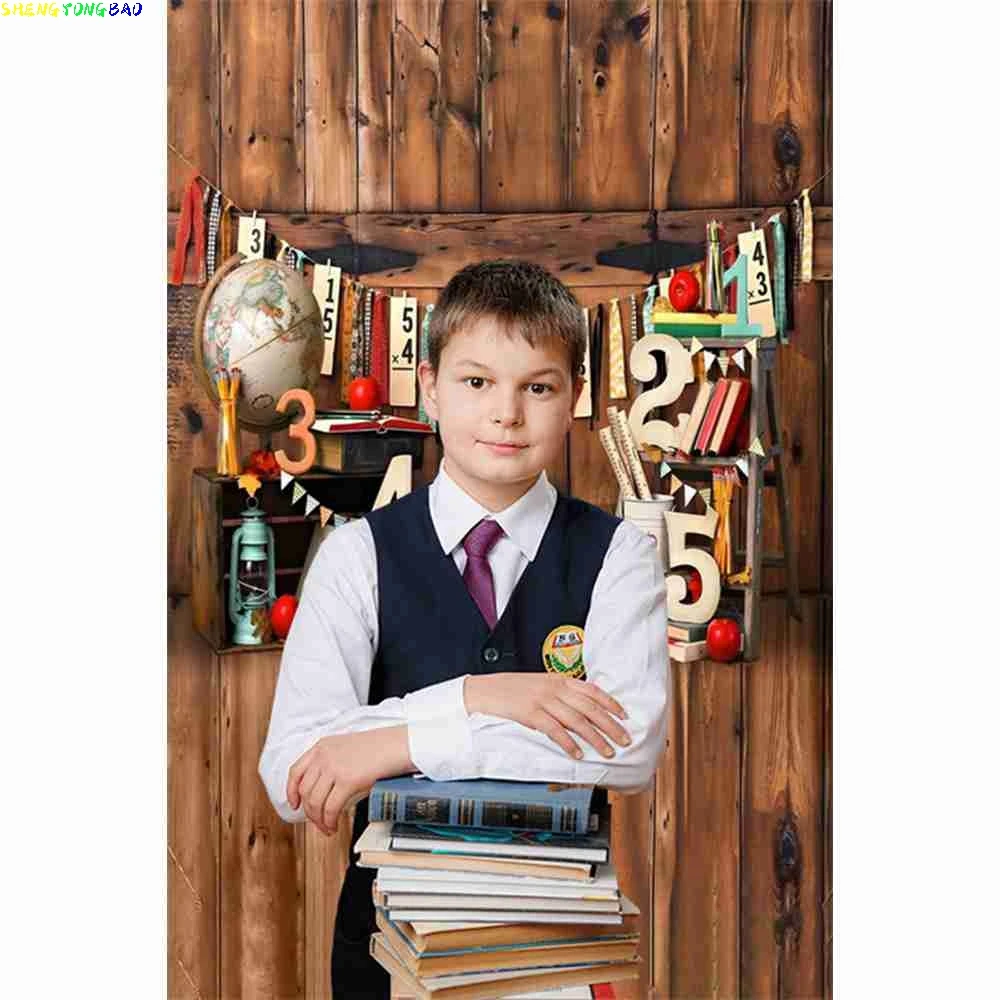 

Back To School Backdrop Vintage Wooden Library Bookcase Blackboard Chalk Kid Portrait Baby Shower Photography Background Banner