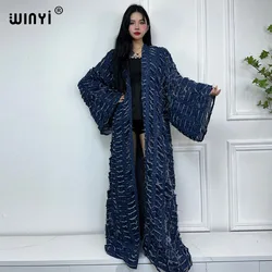 WINYI new faashion coat for women new 2023 Loose OverCoat autumn Hollow denim long down coat swimsuit cover up winter kimono