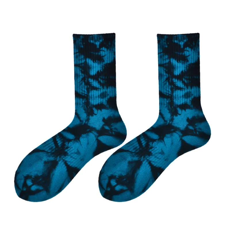 Chaussettes tie-dye pour hommes et femmes, chaussettes en coton, coupe haute, Ins Street Tide, Skateboard européen et américain, chaussettes de Couple à Tube Long