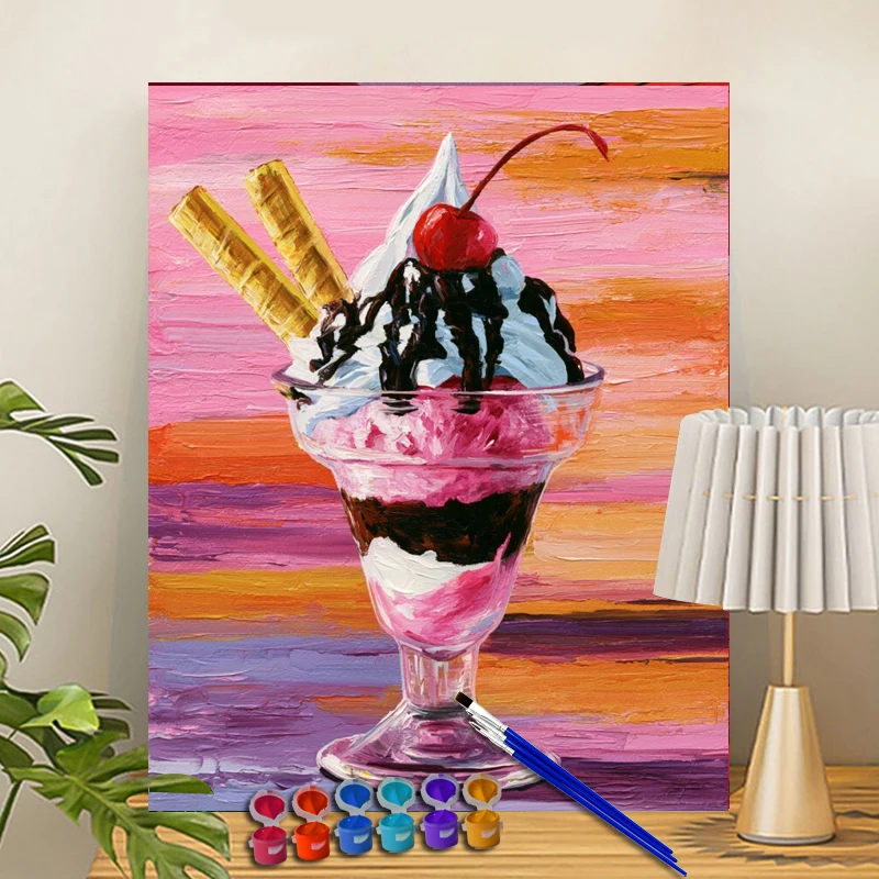 Painting By Numbers Pink Ice Cream Acrylic Paint Canvas Dropshipping Portrait Family Children Photo Christmas gifts