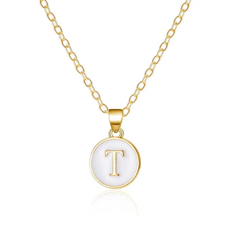 Mode A-Z 26 Buchstaben Halskette Für Frauen Exquisite Initialen Name Runde Emaille Anhänger Schlüsselbein Kette Choker Halsketten Schmuck – Detail 14