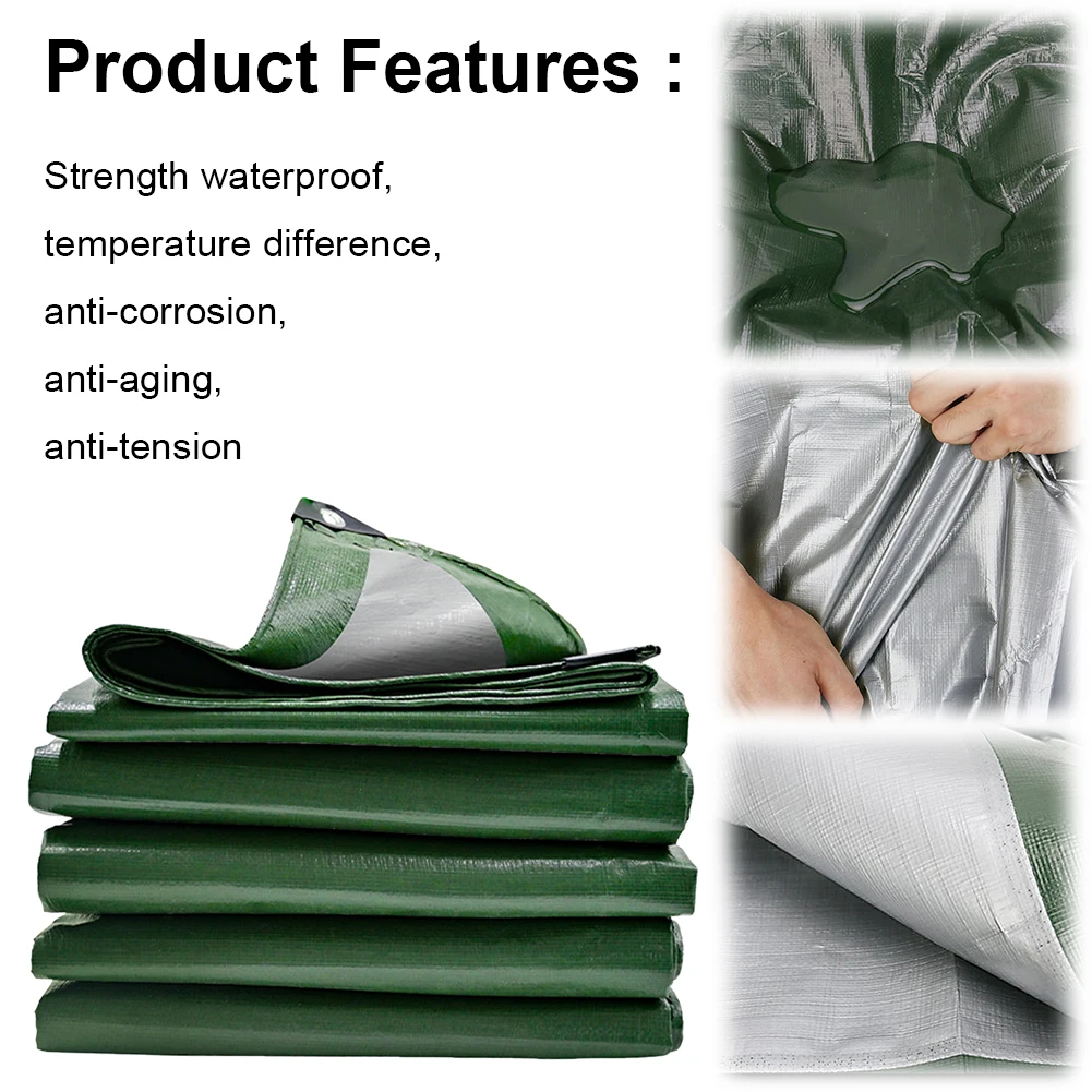 Multi Purpose Tarp Cover Waterproof Green Tarp Sunscreen All Purpose Tarp Cover 6x10/10x13/13x16 Feet Thick Poly Tarp Cover