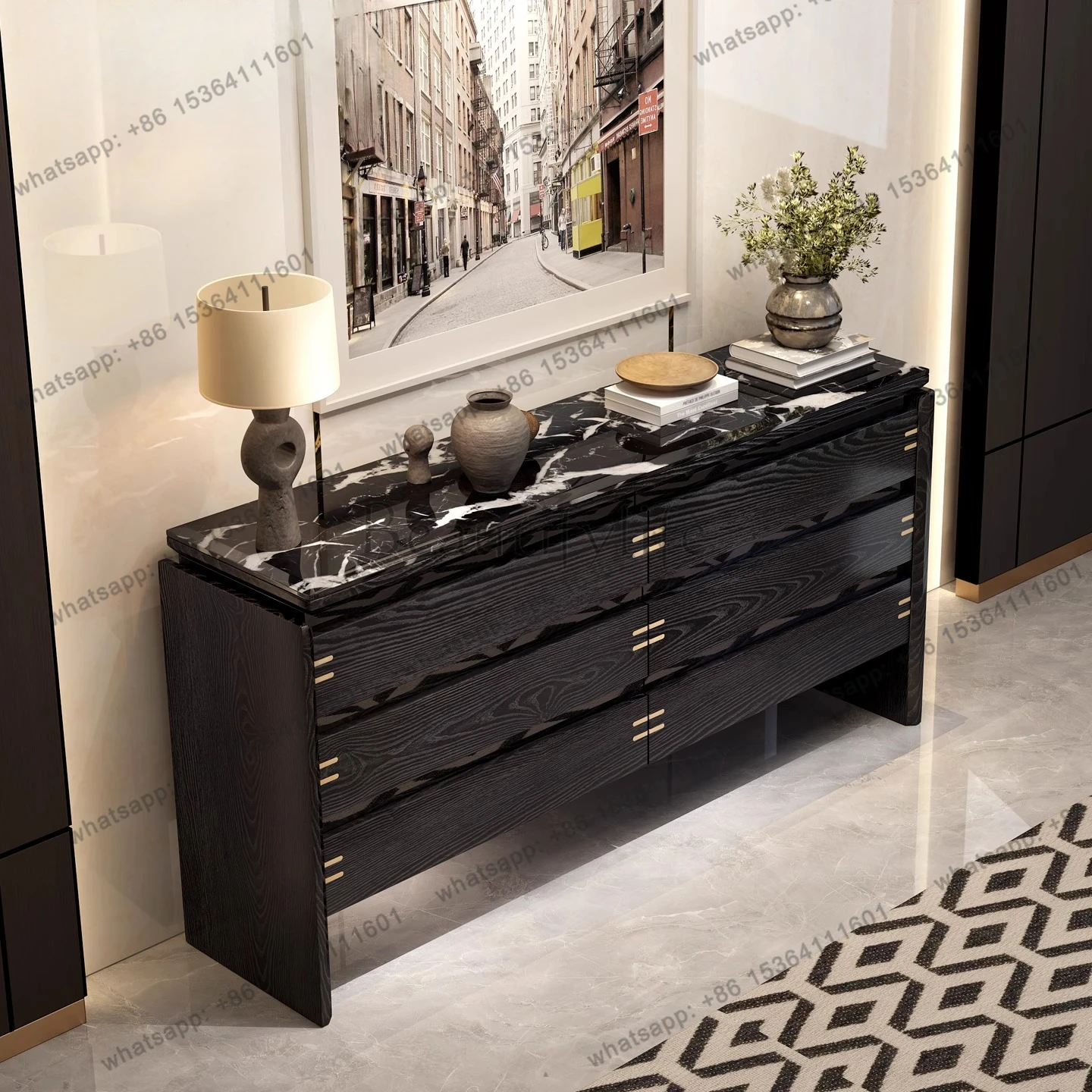 

French retro style solid wood porch chest Italian marble locker