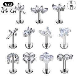 G23 Titanium Piercing Ear Stud 16G Tragus Internal Thread Helix Daith Cartilage Earrings  Labret Lip Studs for Women Jewelry