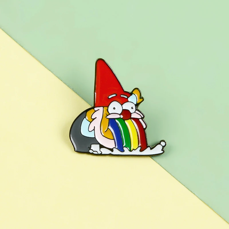 

Эмалированная брошь с персонажем аниме «Радуга-гном», милый забавный значок с лацканами, булавка для рюкзака, шляпы, косплей, ювелирные изделия, аксессуары, подарки