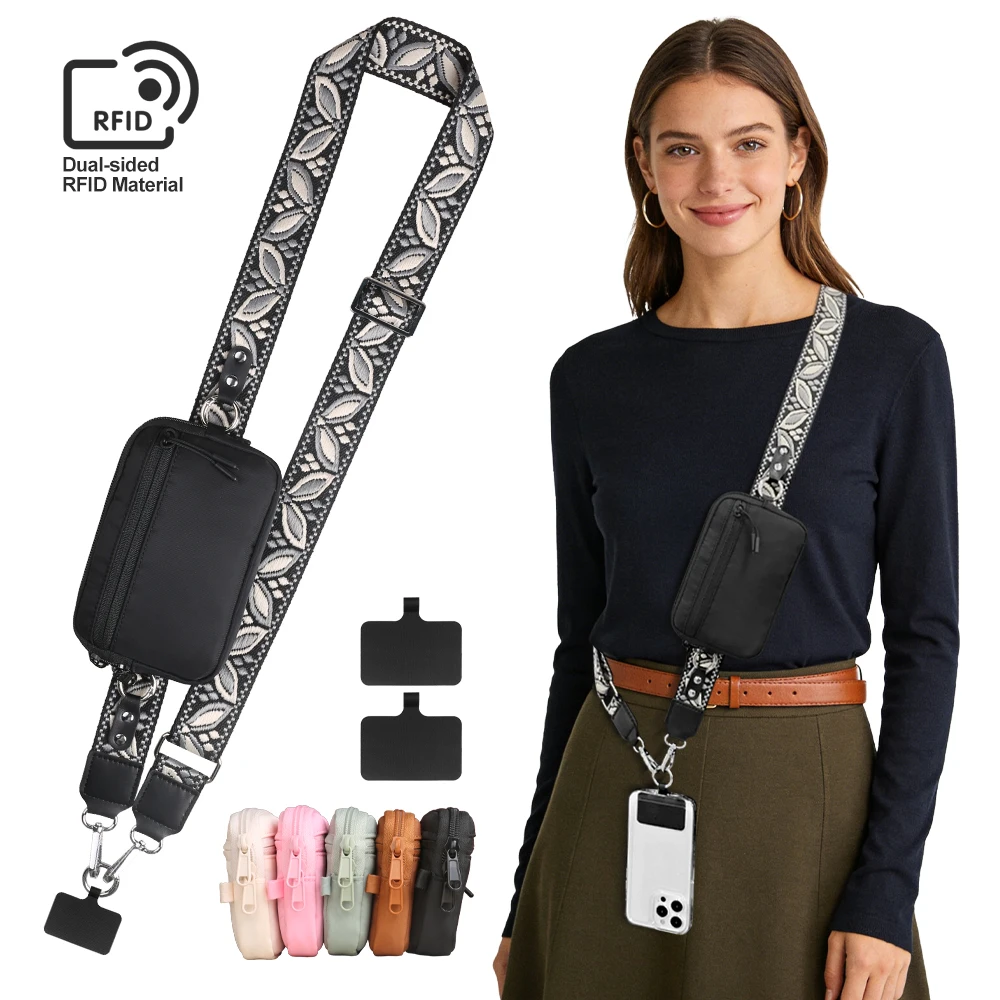 

Hot Selling New Phone Lanyard With Zipper Pocket and Storage Bag Adjustable Wide Nylon Straps Can Replace Handbags and Wallets