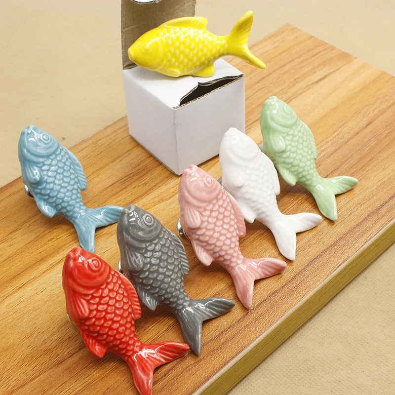Grass Carp Shape Cartoon Color Wardrobe Single Hole Ceramic Handle Furniture Bookcase Drawer Cupboard Door Handle