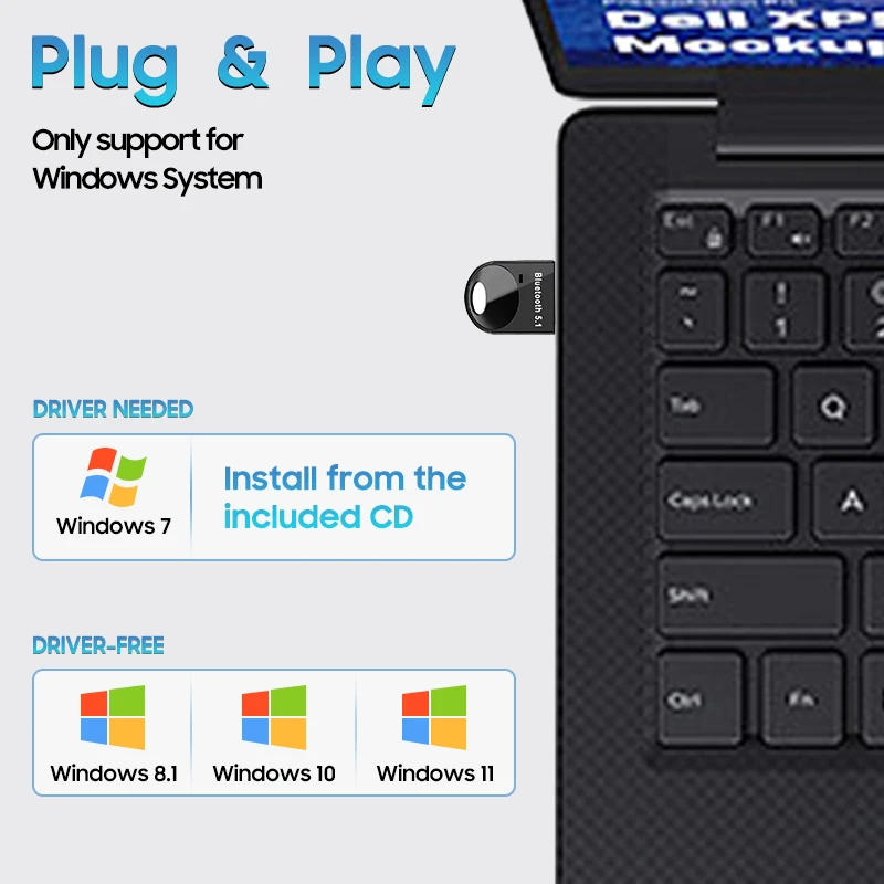 Tenmtoo USB Bluetooth 5.1 PC 무선 마우스 키보드 헤드셋 프린터 스피커 용 어댑터 동글 수신기 Windows 7/8.1/10/11