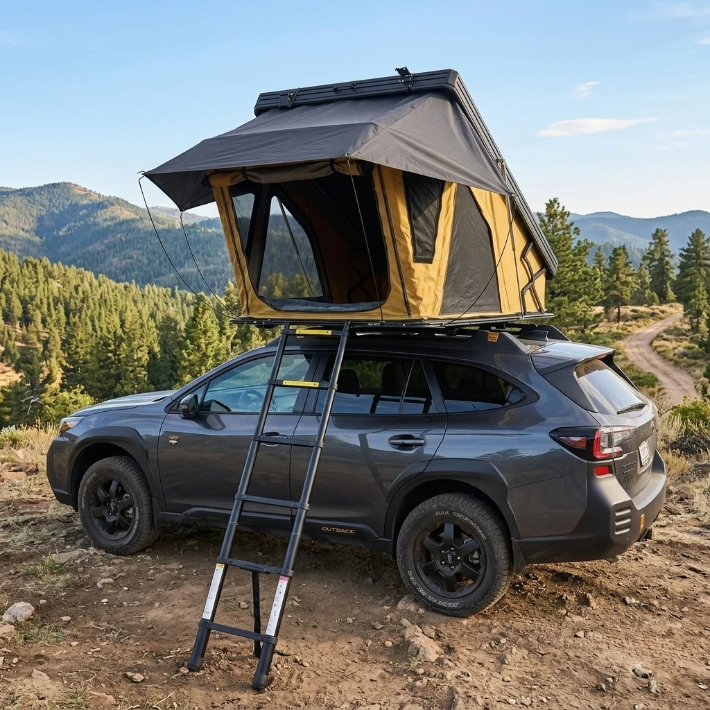 2026 Manufacturer Hard Shell Wedge Rooftop Tent Matte Black Quick Setup Car Roof Camping Tent with Ladder for SUVpromote sales