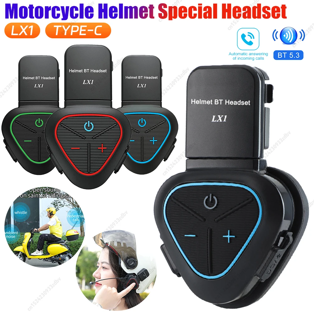 LX1 Motorcycle Summer Helmet Special Bluetooth Headset Portable CVC Smart Noise Cancelling Waterproof Takeaway Headset Blue