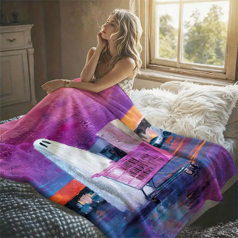Ghost Cart Pink Sunset Flannel Blanket Perfect for Sofa Office Bed Travel Sleep Read Relax Camping Four Season Use