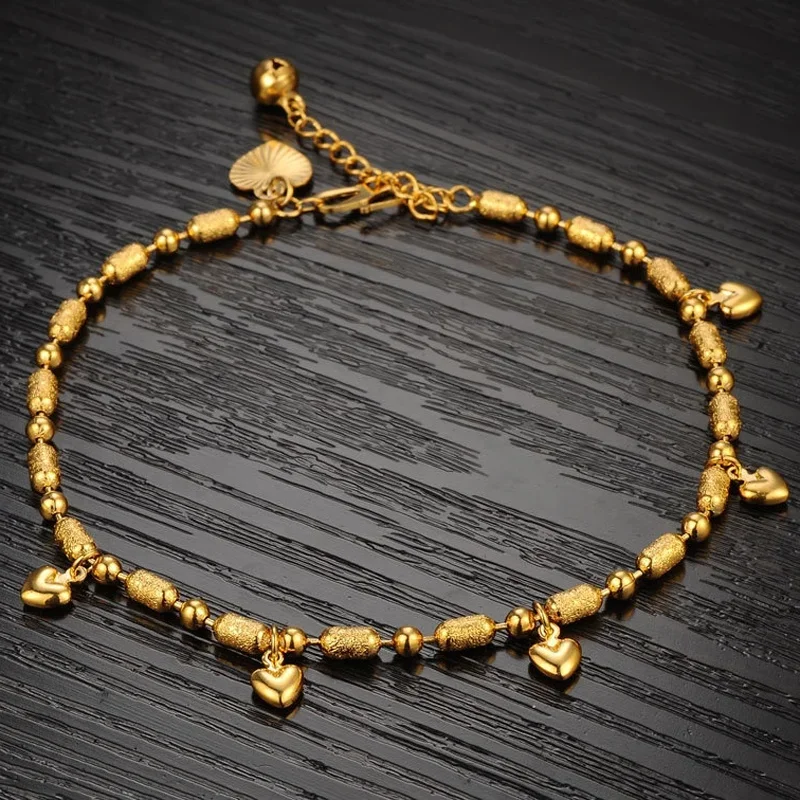 Women Baby Girls Anklets Bracelets 18K Gold Filled Heart Lucky Beaded Ankle Chain Fashion Foot Jewelry Gifts image 4
