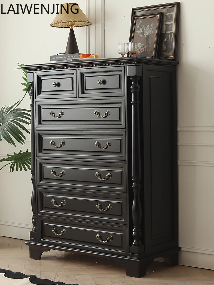 

HLZ six-chest chest solid wood Roman column storage household bedroom light luxury solid wood large-capacity chest