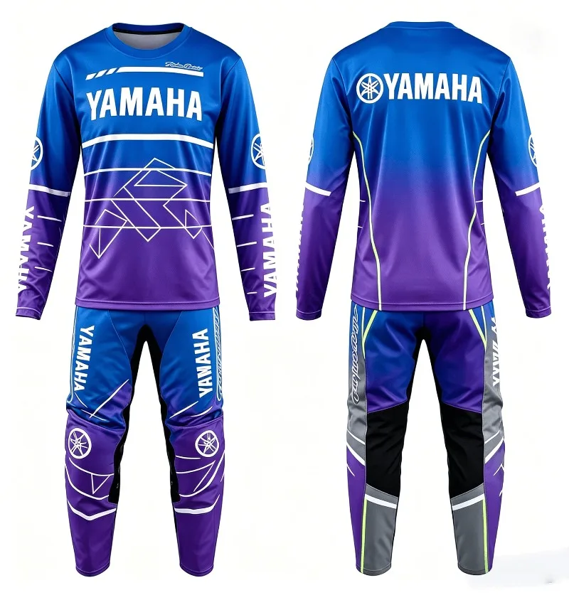 

Summer Yamaha Fashion Trend Color Blocked Long Sleeved Pants Set for Men Women Sun Protection Motorcycle Riding Sportswear