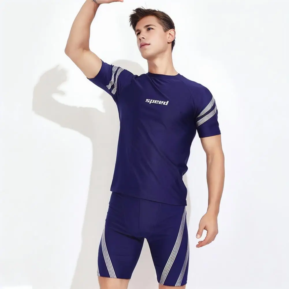 Mężczyźni kostium kąpielowy zestaw męskie spodenki kąpielowe Sport wodny Top Slim Fit szybkoschnący spodnie do kolan surfingu brodzący sportowy