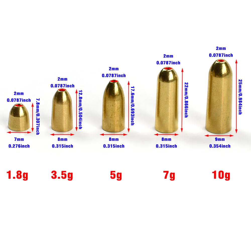 15Pcs Multi-Weight Solid Brass Bullet Sinkers Set 1.8/3.5/5/7/10g ,Sink Fast Fishing Weights for Bass & Trout Fishing