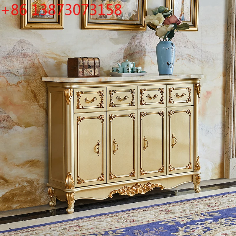 

European shoe cabinet solid wood marble champagne gold storage cabinet three or four doors living room door storage cabinet