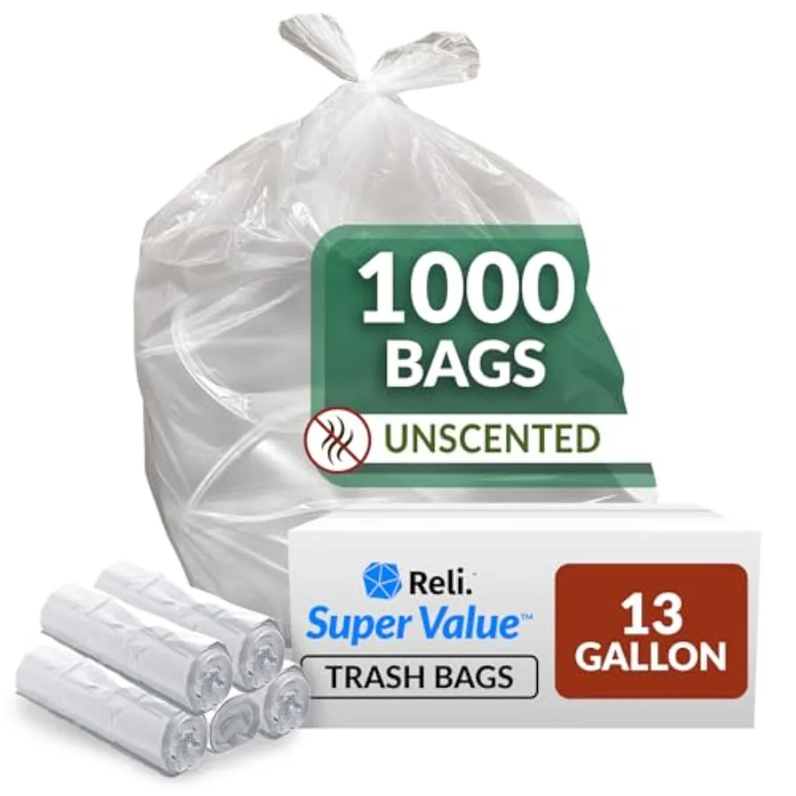 

SuperValue 13 Gallon Trash Bags 1000 Count Bulk Tall Kitchen Can Liners Clear Multi-Use Garbage Bags