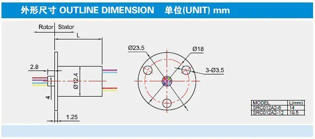 Conductive Slip Ring, Dual Contact, Gold-plated, Cap Type, SRC012A2, 6-channel