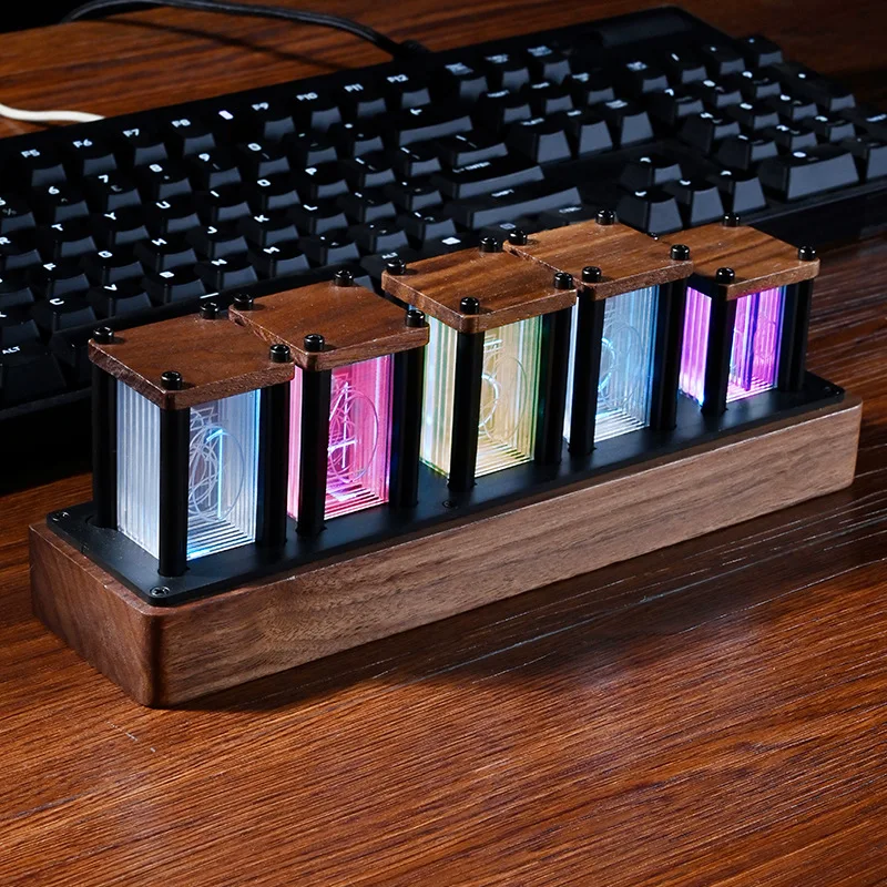 RGB Table Clocks Creative Desktop Decoration Accessories Electronic Digital Desk Clock Solid Wood Pseudo Nixie Tube Clocks