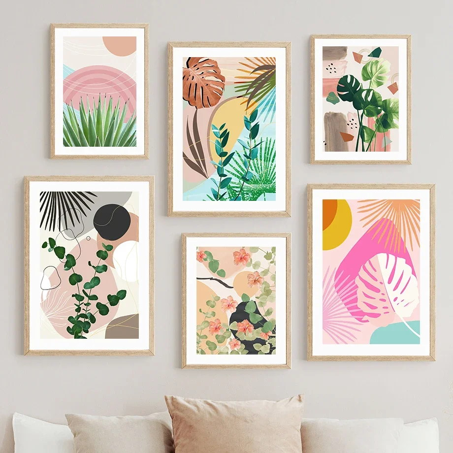 

Pink Green Tropical Leaves Flower Wall Art Canvas Painting Nordic Posters And Prints Home Decoration Pictures For Living Room