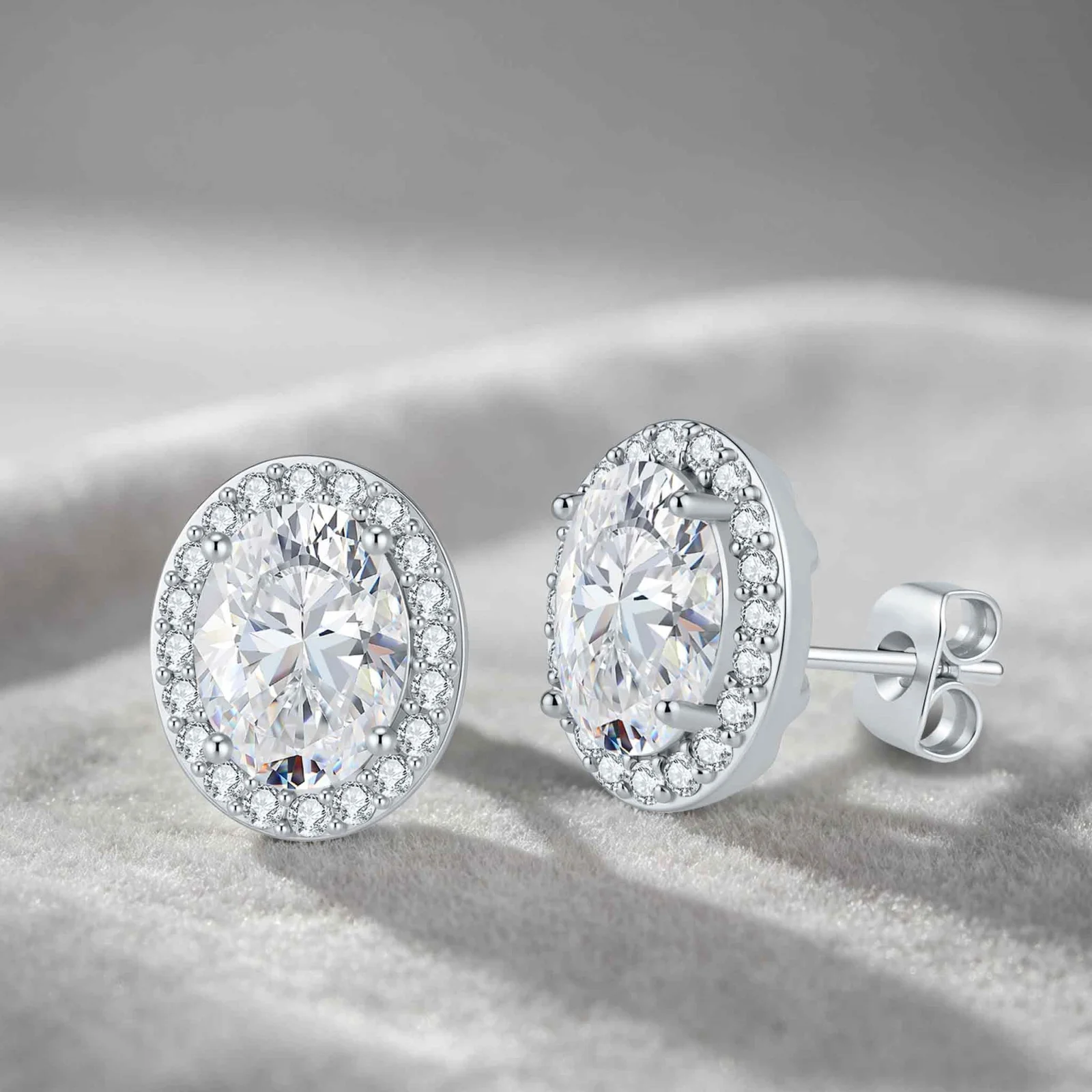 LAMVOICE 18K vergoldete mehrfarbige ovale Halo-Zirkon-Ohrstecker AAAAA+ hypoallergen, anlaufgeschützt, Damen-Hochzeitsschmuck