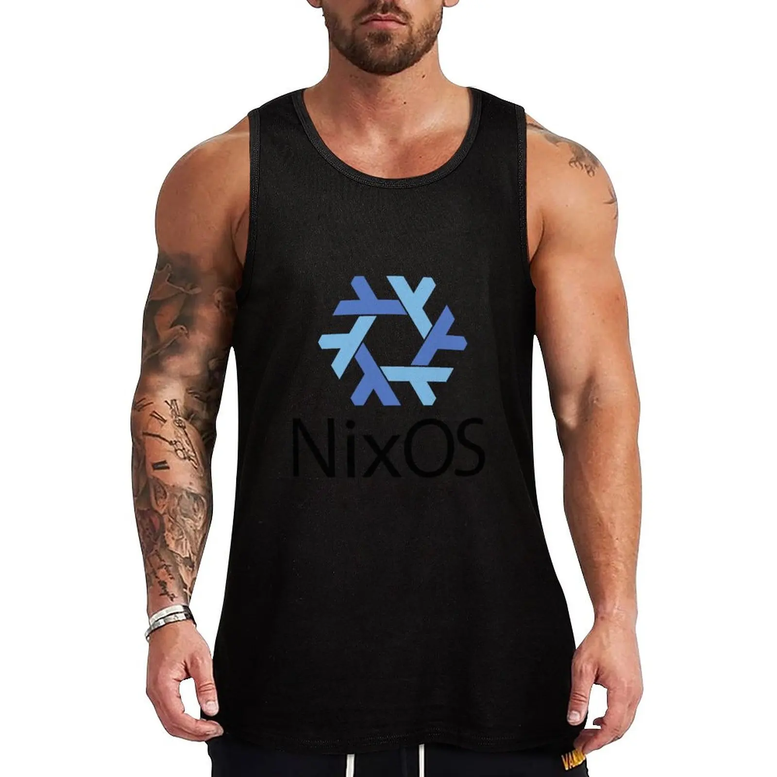 NixOs blue with text Tank Top gym men Men's cotton t-shirt Men's t shirt Gym wear