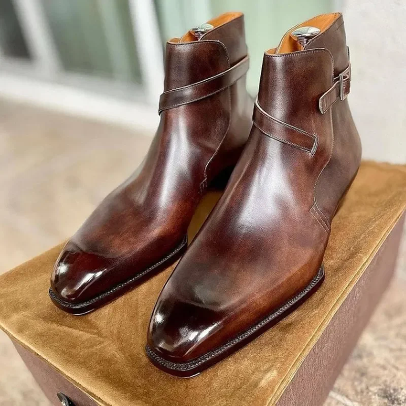 New Men Ankle Boots Brown Black Buckle Strap Classic Fashion Business Shoes for Men with  Zapatillas Hombre