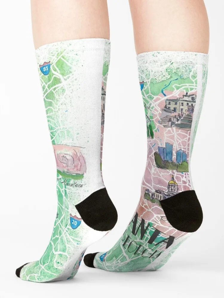 Atlanta Georgia USA Illustrated Map with Main Roads Landmarks and Highlights Socks set Christmas Socks For Men Women's