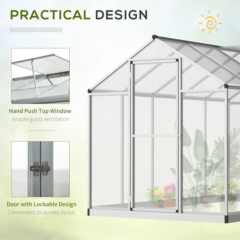 Estufa Walk-in com telhado de ventilação, ventilação e calha, Heavy Duty Alumínio, Green House, Hobby Greenhouse, Inverno, 10 'x 6'