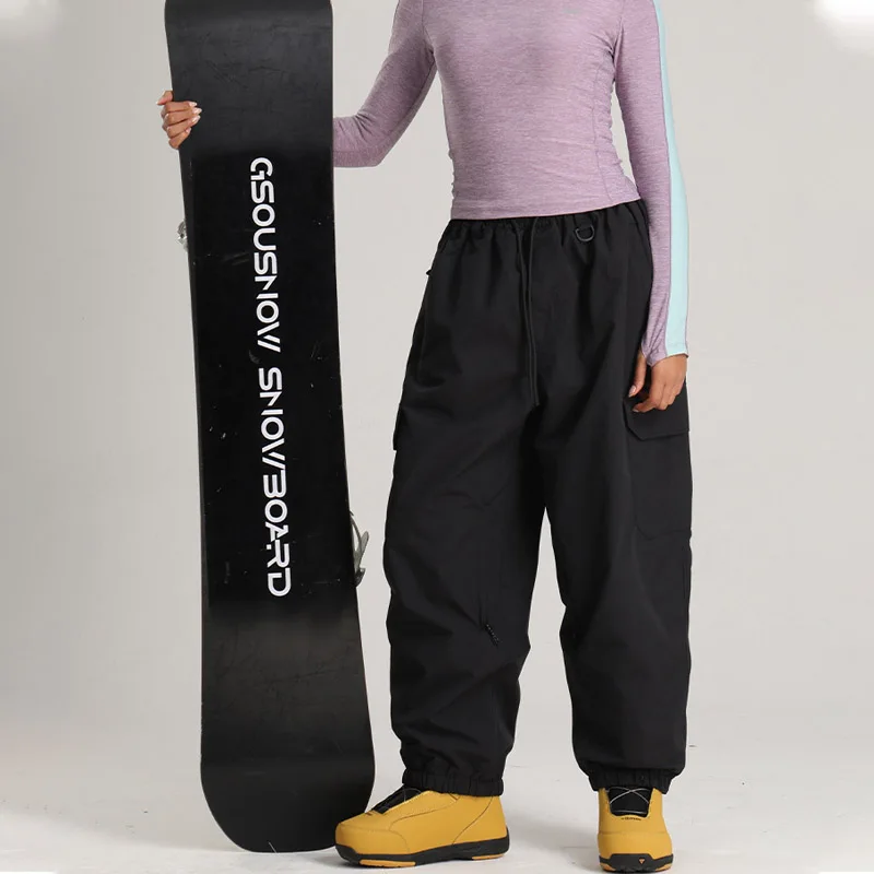 Picture 3: Unisex Cargo Snow Pants Loose Wide Leg Windproof Waterproof Breathable Warm Snowboard Pants Men Women Winter Ski Outdoor Wear