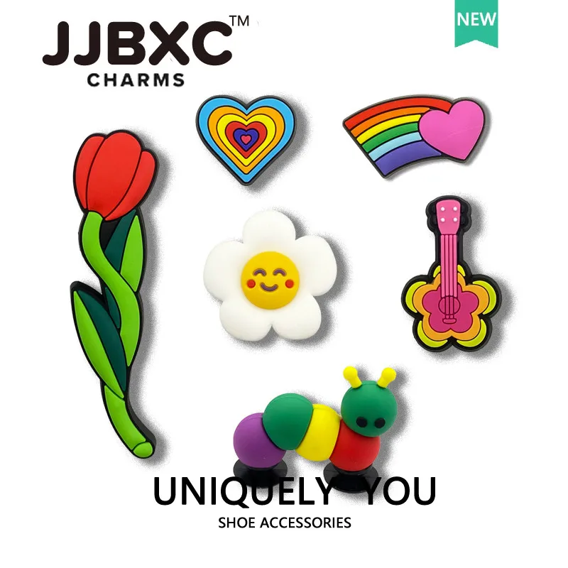 Jjbxc CHARM Shoe Buckle Shoe Accessories Tulip Rainbow Caterpillar DIY Fashion Shoes Decorations Suitable for cross Shoes