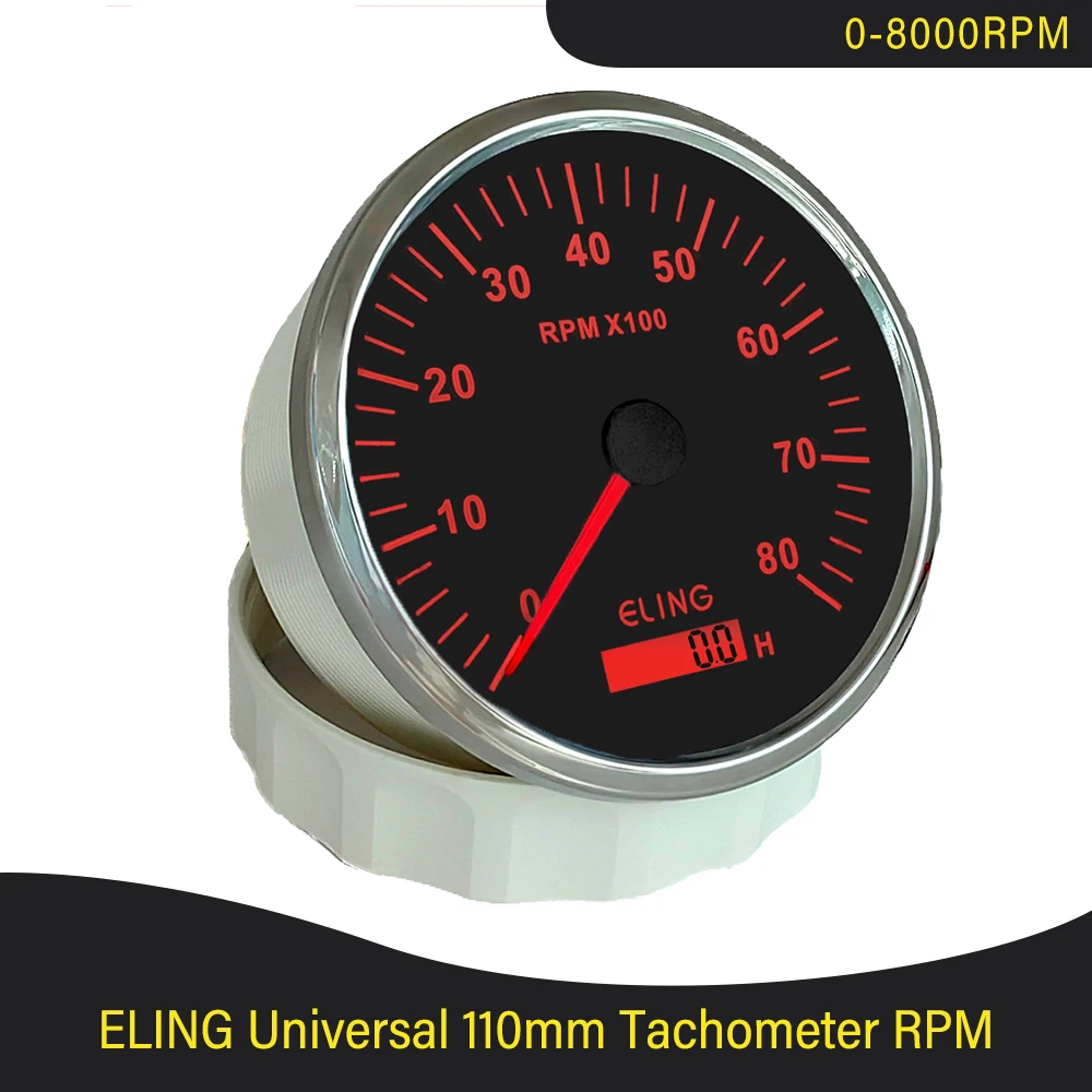 ELING contagiri impermeabile da 110mm 0-8000RPM Tach Gauge con contaore con retroilluminazione gialla rossa per auto camion barca universale