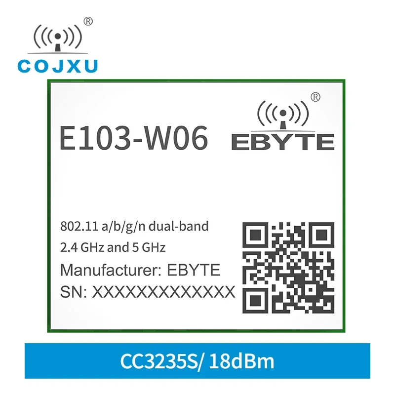 デュアル周波数wifiモジュール,cc3235s,2.4g,5g,cc3235modsと互換性ありcc3235modsf iee802.11 a/b/g/n 18 dbm cojxu E103-W06