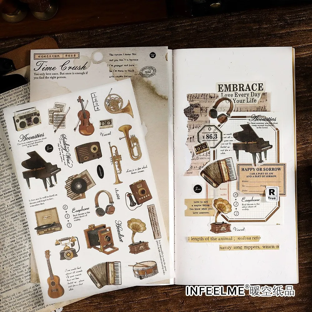 Mini Size Scrapbooks Stickers Decals DIY Decoration Coffee musical Instruments Stickers For Laptop Scrapbook Notebooks Album