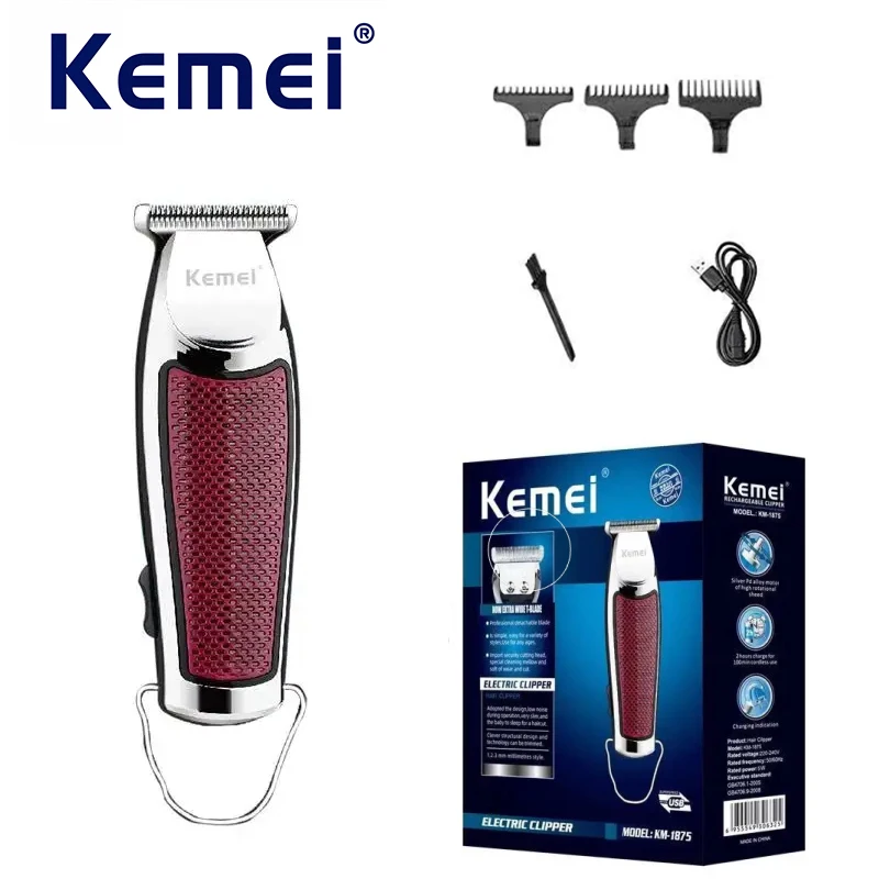 

Kemei-1875 Профессиональный беспроводной мужской триммер для волос, электрическая машинка для стрижки волос, триммер для стрижки бороды, USB
