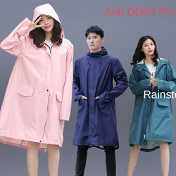 Long Trench Coat Raincoats Women Men Rainwear Lightweight Outdoor Camping Waterproof Rain Coats Hooded Multicolor