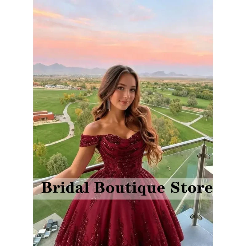 Customized Sparkly Lace Appliques Homecoming Dresses for Teens Off Shoulder Tulle DAMA Dresses with Bow Sequin Vestidos De DAMA
