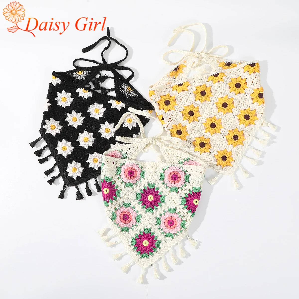 

Треугольный шарф в пасторальном стиле, вязаная повязка для волос ручной работы с цветами и крючком, женская милая сумка с принтом на бретелях, повязка на голову