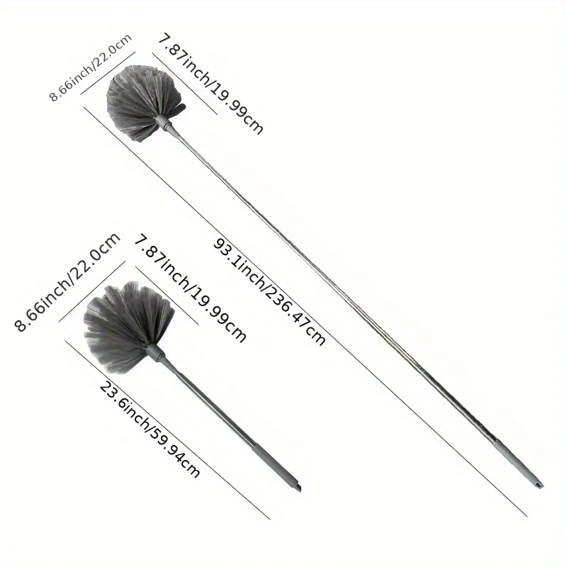 Extendable Spider Web Duster-Telescope Ceiling Cleaner w/Metal-Resin Handle, No Battery for Home/Bath/Kitchen