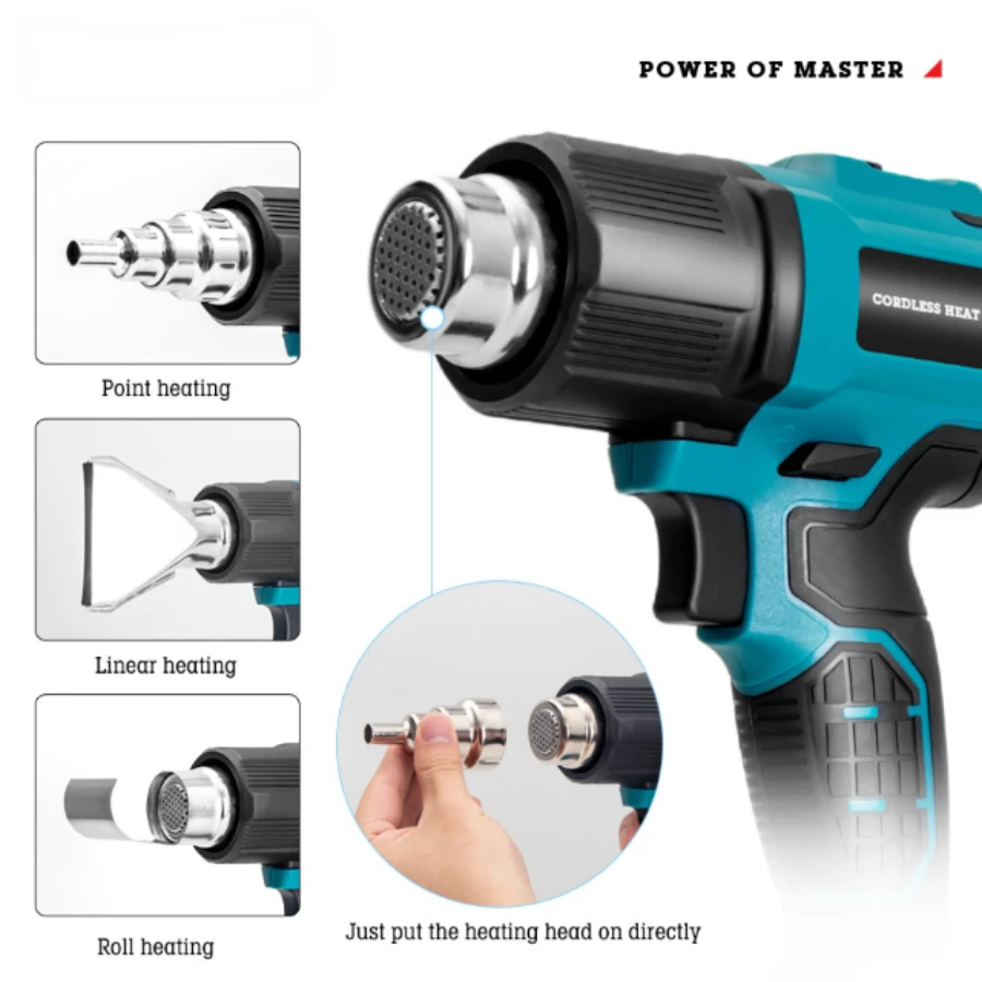 300W Cordless Heat Gun 350-550℃ Temperature Adjustable Rechargeable Hot Air Gun Air Dryer with 3 Nozzles for Makita Battery